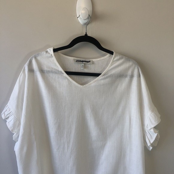 Generation Linen Blend Blouse White Cream Short Ruffle Sleeve V Neck XS/S NWOT's - Picture 5 of 9